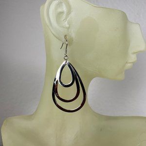 NEW Sterling Silver (not plated) Triple Tear Shape Loop Dangling Earrings